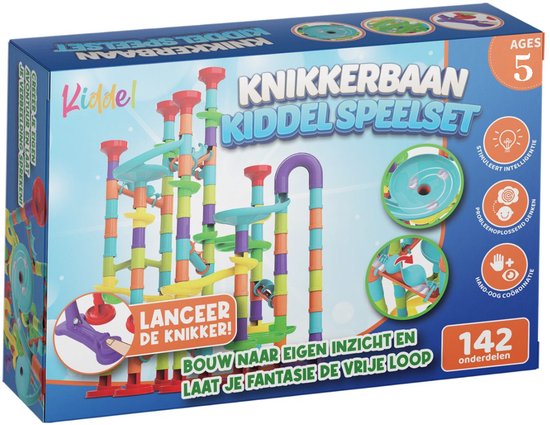 Kiddel XXL knikkerbaan 142 stuks - Inclusief accessoires educatief interactief kinderspeelgoed bouwset - Speelgoed jongens & meisjes 6 jaar STEM cadeau - Kiddeltoys