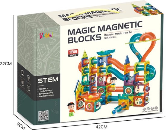 Kiddel XXL Magnetische Knikkerbaan interactief bouwpakket / Bouwset kinderen volwassenen - 188 Stuks - Magnetic Tiles - Constructie Speelgoed - Magnetische Tegels - Montessori Speelgoed - Kiddeltoys