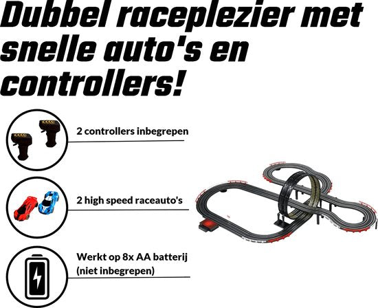 Kiddel XL Auto Racebaan – Elektrische Racebaan van 6 Meter met Looping, 2 Controllers & 2 Raceauto’s – Supersnelle Racetrack Bouwset – Speelgoed Kinderen vanaf 5 Jaar - Kiddeltoys