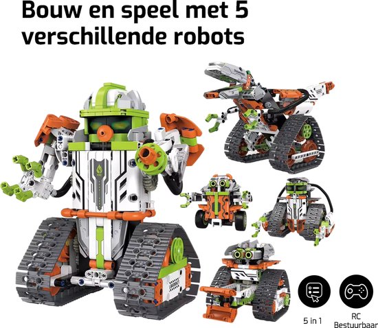 Kiddel 5 in 1 XL elektrische robot bouwpakket inclusief afstandsbediening & mobiele app. 593 onderdelen RC bestuurebare auto / robot bouwpakket volwassenen & kinderen educatief speelgoed - Kiddeltoys