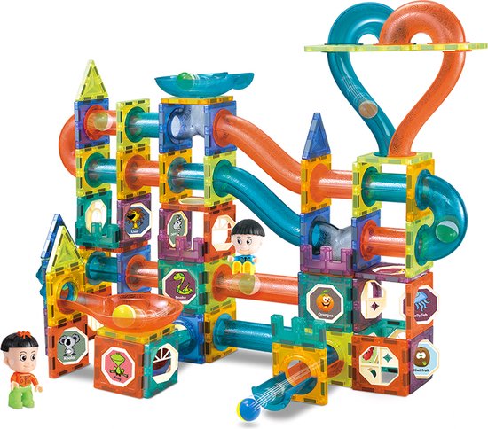 Kiddel XXL Magnetische Knikkerbaan interactief bouwpakket / Bouwset kinderen volwassenen - 188 Stuks - Magnetic Tiles - Constructie Speelgoed - Magnetische Tegels - Montessori Speelgoed - Kiddeltoys
