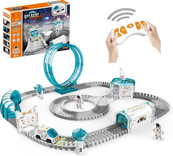 Kiddel XXL Astronauten Ruimteracebaan Bouwpakket - Bestuurbare RC Auto 208 onderdelen - Bouw en Race in je Eigen Ruimte Avontuur - Racebaan bouwset - Kinderspeelgoed 3 jaar 4 jaar - Kiddeltoys