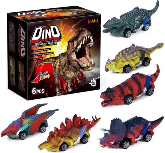 Kiddel Pull Back Dinosaurus Autootjes Set – Raceauto set met 6 Verschillende Dino Dinosaurusmodellen - Kiddeltoys