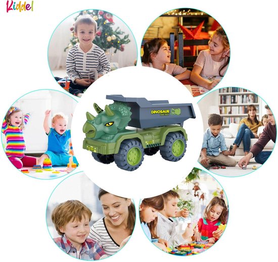 Kiddel XL Dinosaurus auto truck kiepwagen - Dinosaurus vrachtwagen speelgoed kinderen - Kinderspeelgoed dino Zomer buitenspeelgoed 3 jaar 4 jaar cadeau - Kiddeltoys