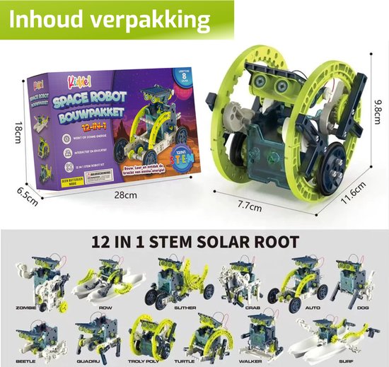 Kiddel 12-in-1 zonne-energie Solar Robot bouwpakket - Bouwpakket volwassenen & kinderen bouwset - STEM educatief speelgoed - Kiddeltoys