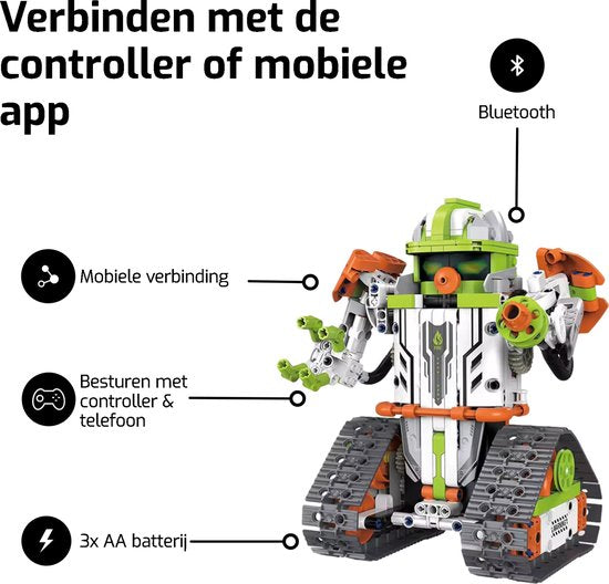 Kiddel 5 in 1 XL elektrische robot bouwpakket inclusief afstandsbediening & mobiele app. 593 onderdelen RC bestuurebare auto / robot bouwpakket volwassenen & kinderen educatief speelgoed - Kiddeltoys