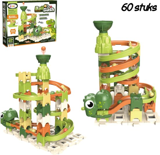 Kiddel's Dinosaurus Knikkerbaan / Lanceerbaan - Dinosaurus kinderspeelgoed educatief / interactief speelgoed met 60 onderdelen en vulkaan - Kiddeltoys