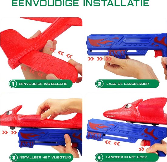 Kiddel 3-in-1 Vliegtuig Launcher Set – Foam Dinosaurus Vliegtuigen met Pistool – Kinderspeelgoed voor Buiten vanaf 4 Jaar – Veilig & Actief Buitenspeelgoed - Kiddeltoys