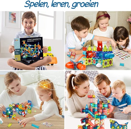 Kiddel XL Magnetische Knikkerbaan interactief DIY Bouwpakket volwassenen 96 stuks - Educatief Speelgoed montessori voor Kinderen kinderspeelgoed met knikkers - Magnetic Tiles - Constructie Speelgoed - Magnetische Tegels - Montessori Speelgoed - Kiddeltoys