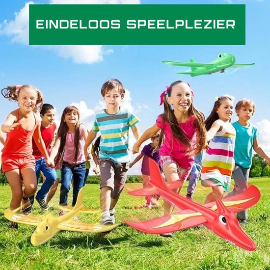 Kiddel 3-in-1 Vliegtuig Launcher Set – Foam Dinosaurus Vliegtuigen met Pistool – Kinderspeelgoed voor Buiten vanaf 4 Jaar – Veilig & Actief Buitenspeelgoed - Kiddeltoys