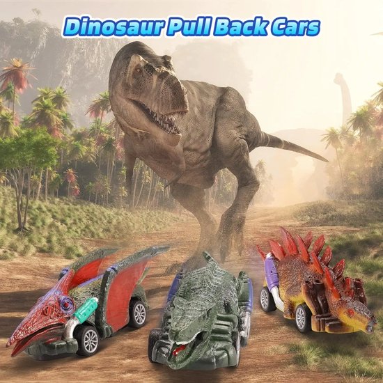 Kiddel Pull Back Dinosaurus Autootjes Set – Raceauto set met 6 Verschillende Dino Dinosaurusmodellen - Kiddeltoys