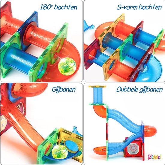 Kiddel XL Magnetische Knikkerbaan interactief DIY Bouwpakket volwassenen 96 stuks - Educatief Speelgoed montessori voor Kinderen kinderspeelgoed met knikkers - Magnetic Tiles - Constructie Speelgoed - Magnetische Tegels - Montessori Speelgoed - Kiddeltoys