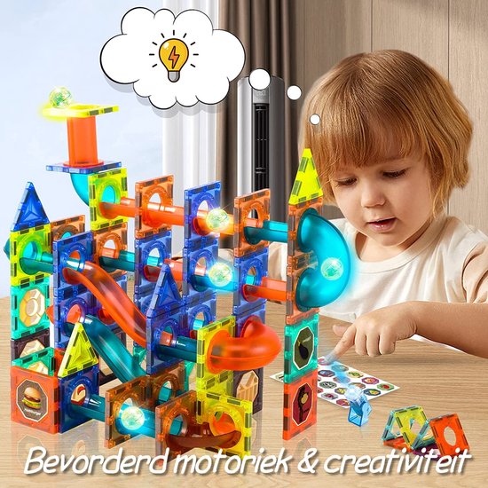 Kiddel XL Magnetische Knikkerbaan interactief DIY Bouwpakket volwassenen 96 stuks - Educatief Speelgoed montessori voor Kinderen kinderspeelgoed met knikkers - Magnetic Tiles - Constructie Speelgoed - Magnetische Tegels - Montessori Speelgoed - Kiddeltoys