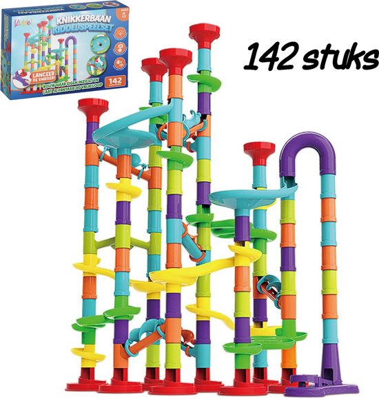 Kiddel XXL knikkerbaan 142 stuks - Inclusief accessoires educatief interactief kinderspeelgoed bouwset - Speelgoed jongens & meisjes 6 jaar STEM cadeau - Kiddeltoys
