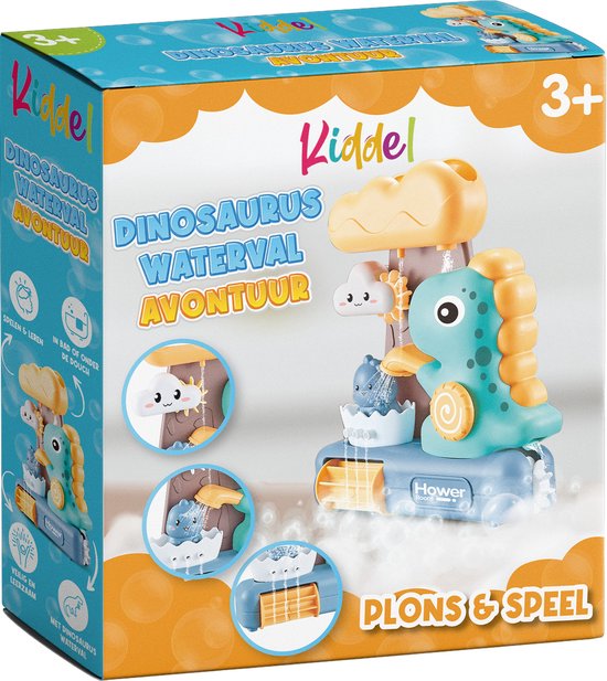 Kiddel 2-in-1 Dinosaurus Waterglijbaan & Waterval – Educatief Bad- & Douchespeelgoed voor Kinderen – Interactief Badspeelgoed vanaf 3 Jaar – Met Zuignappen & Bewegende Onderdelen - Kiddeltoys