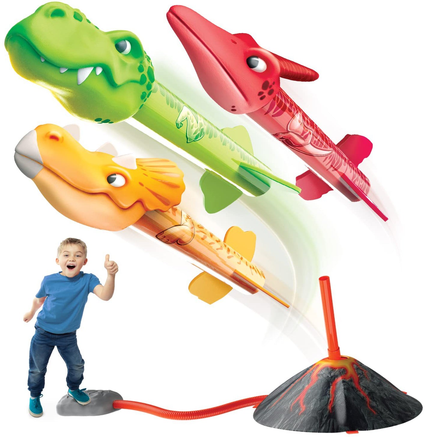 GT Dinosaurus Stamp Raket schieten - Inclusief 3 dinosaurussen - stamp rocket Speelset met Vulkaan Lanceerstation - Buitenspeelgoed Speelset voor Kinderen rage 2023 - Speelgoed 3 jaar 4 jaar - Kiddeltoys