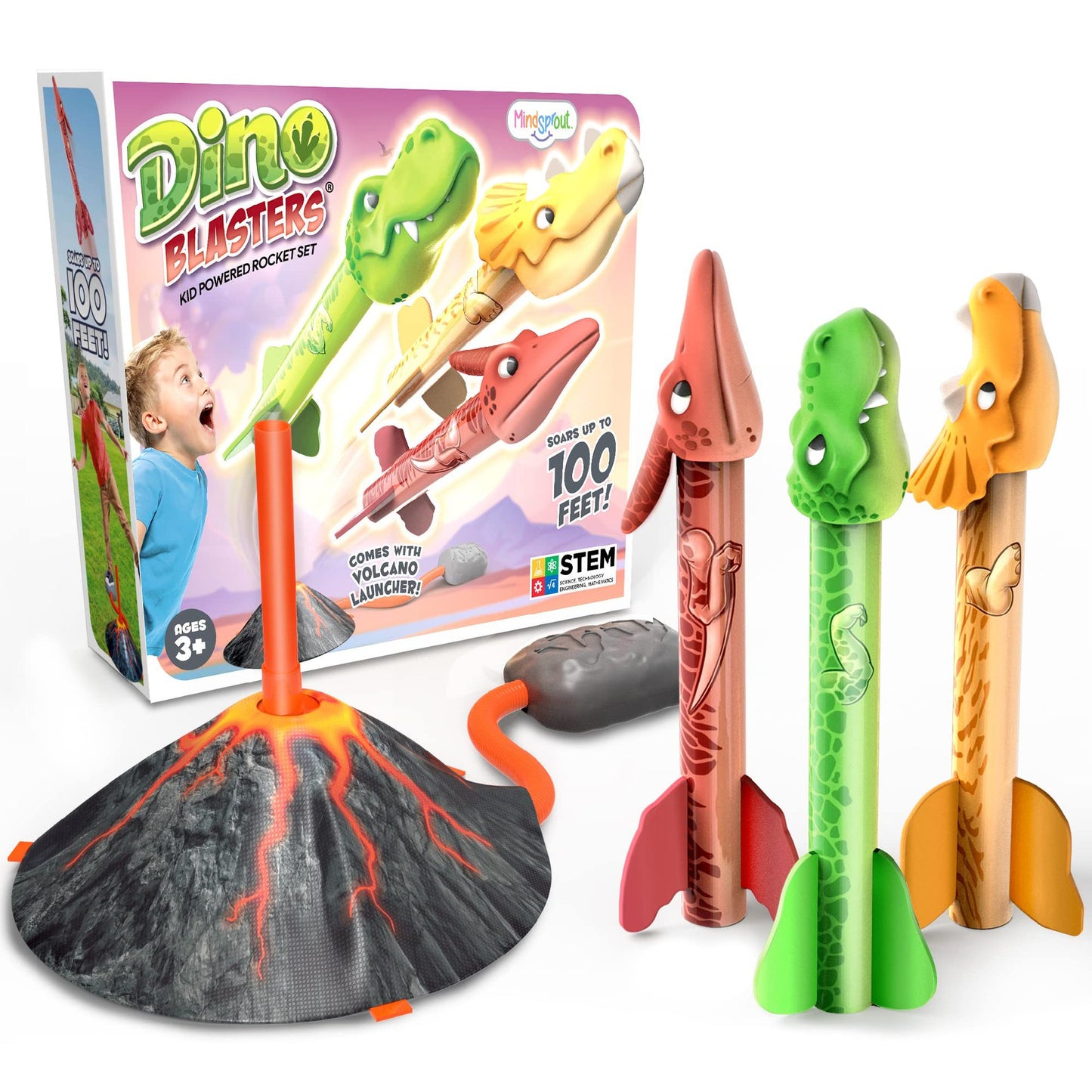 GT Dinosaurus Stamp Raket schieten - Inclusief 3 dinosaurussen - stamp rocket Speelset met Vulkaan Lanceerstation - Buitenspeelgoed Speelset voor Kinderen rage 2023 - Speelgoed 3 jaar 4 jaar - Kiddeltoys