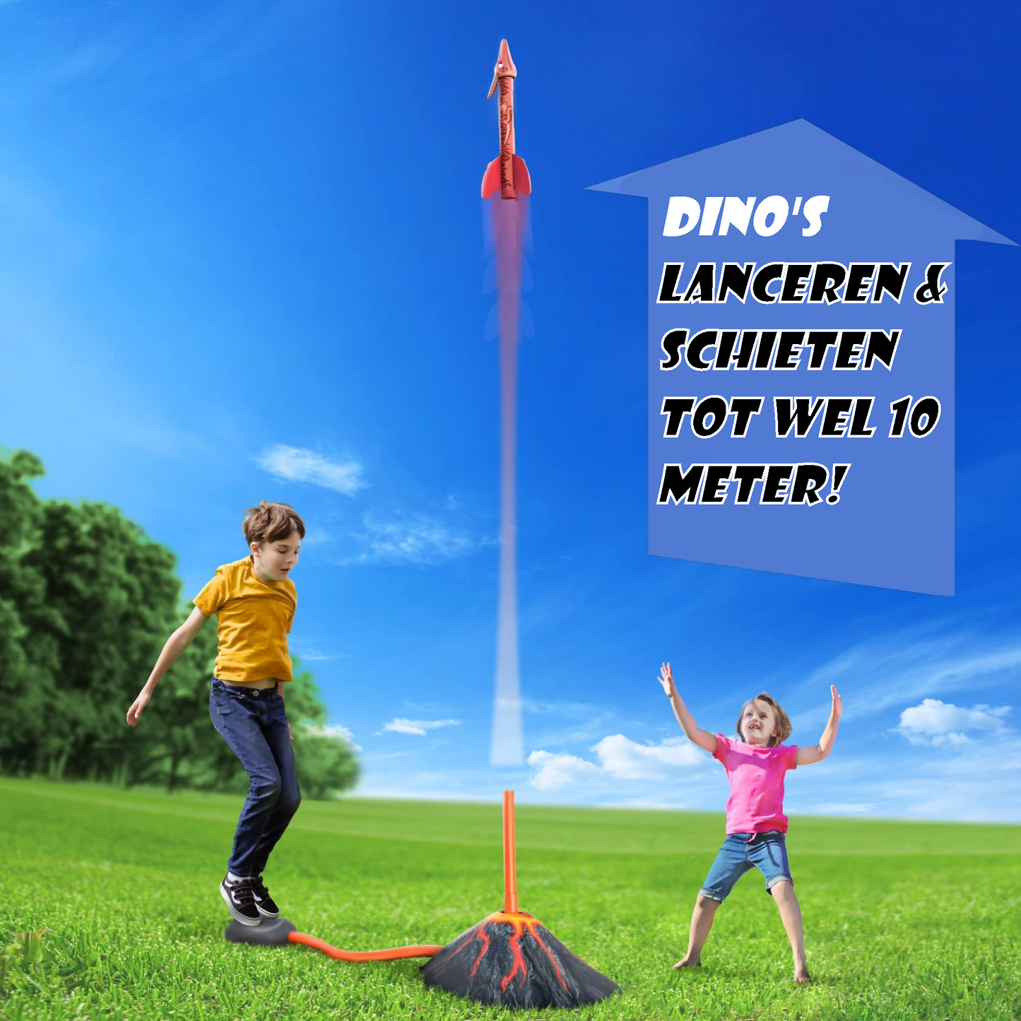 GT Dinosaurus Stamp Raket schieten - Inclusief 3 dinosaurussen - stamp rocket Speelset met Vulkaan Lanceerstation - Buitenspeelgoed Speelset voor Kinderen rage 2023 - Speelgoed 3 jaar 4 jaar - Kiddeltoys