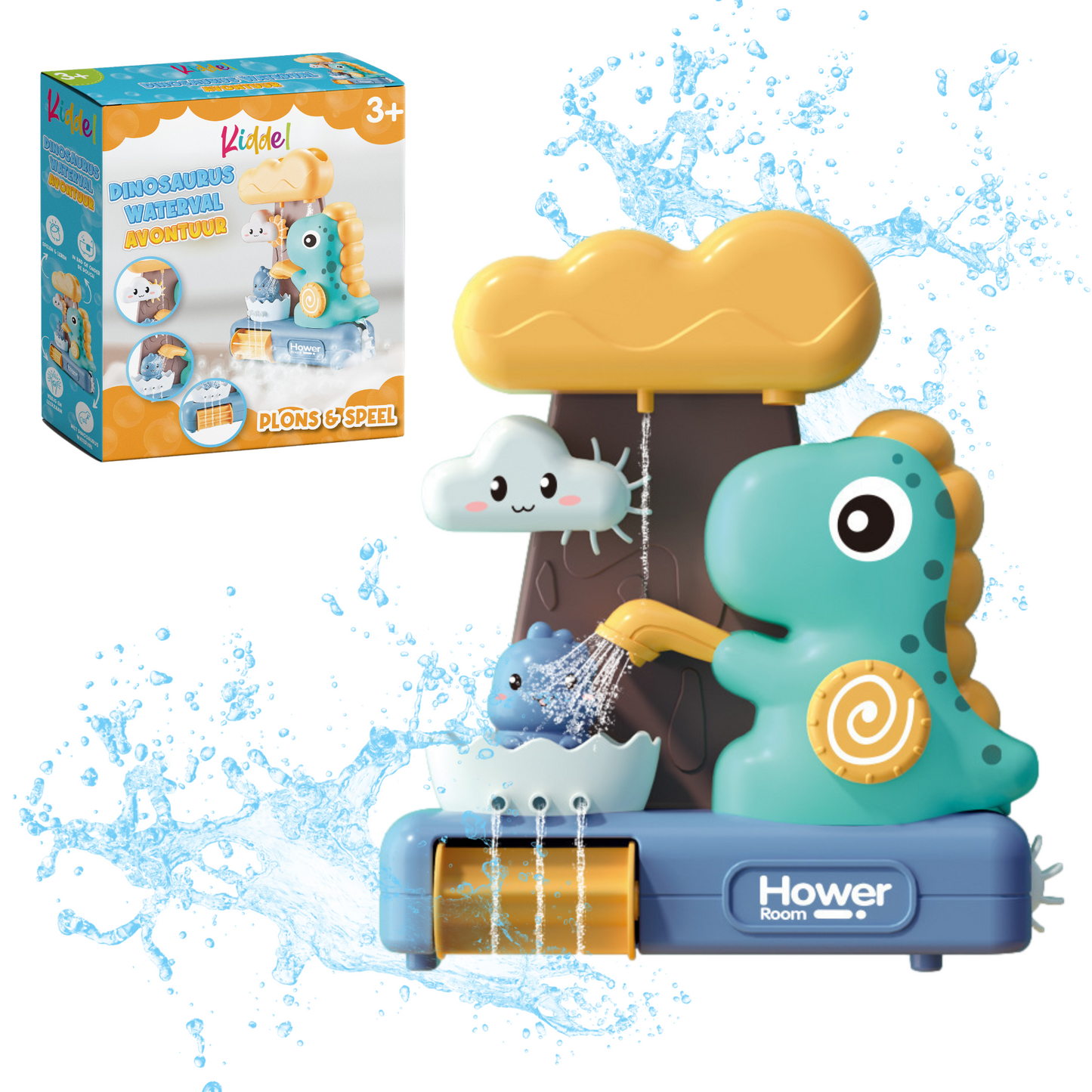Kiddel 2 in 1 Dinosaurus waterglijbaan / waterval speelgoed voor in bad of onder de douche - Dinosaurus speelgoed voor badkamer - Kinderspeelgoed Speelset voor jongens en meisjes 3 jaar - Kiddeltoys
