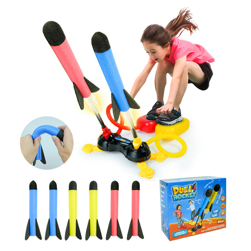 GT - Duo Stamp Rocket Schieten buitenspeelgoed met LED voor kinderen - Inclusief 6 raketten - Zomer Speelgoed voor jongens / meisjes - Nieuwste rage 2023 zomer zwembad speelgoed verjaardag - Kiddeltoys