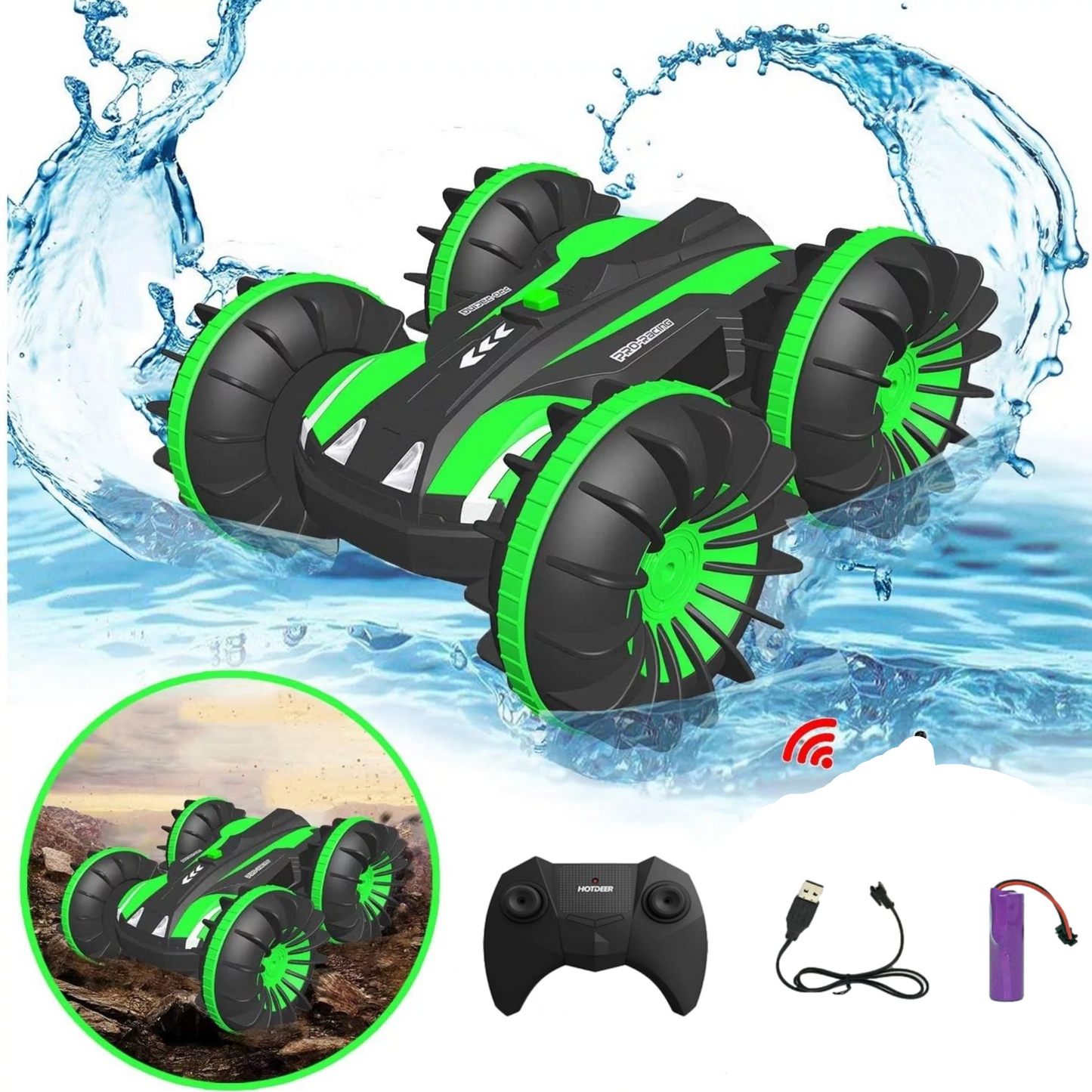 RC Bestuurbare auto / boot - Geschikt voor offroad, water & sneeuw groen - Kinderen / Volwassenen speelgoed stunt RC car / stuntauto 2021 TikTok - Kiddeltoys