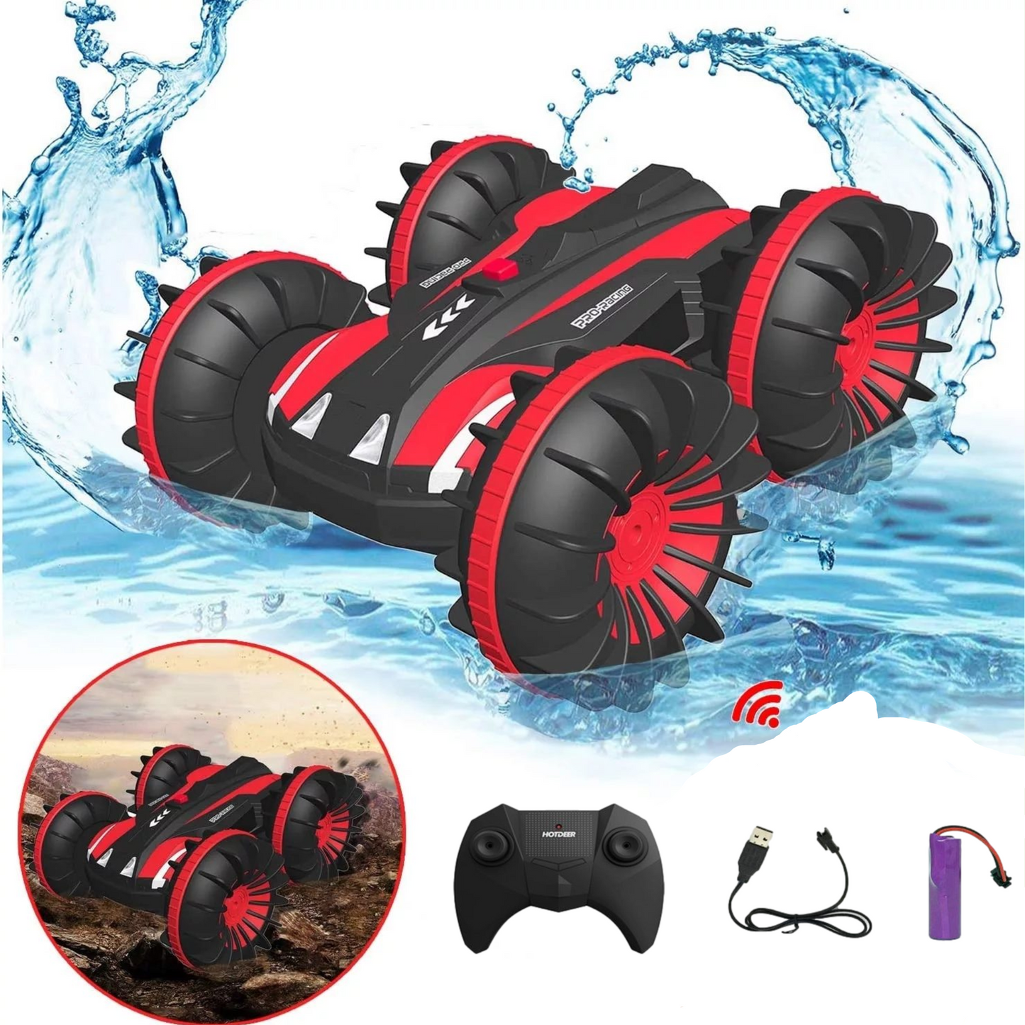 RC Bestuurbare auto / boot - Geschikt voor offroad, water & sneeuw groen - Kinderen / Volwassenen speelgoed stunt RC car / stuntauto 2021 TikTok - Kiddeltoys