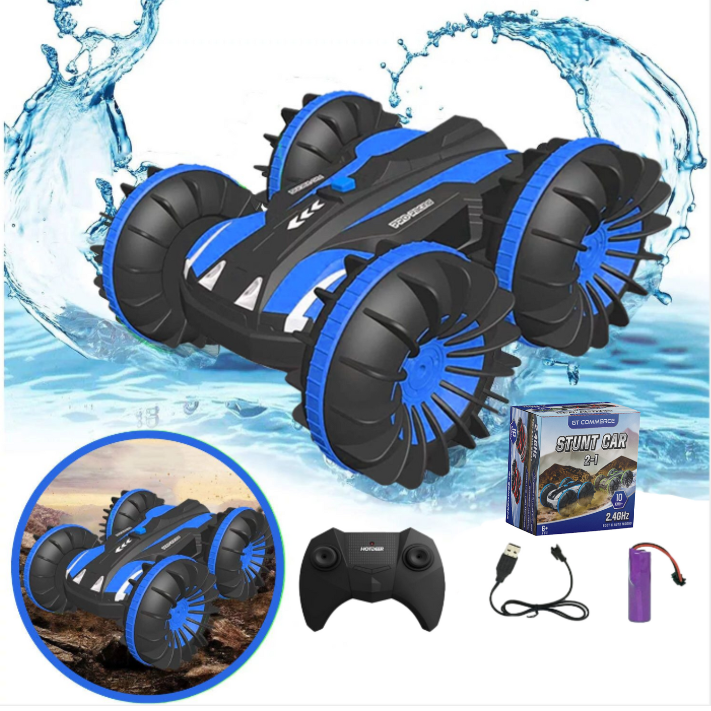 RC Bestuurbare auto / boot - Geschikt voor offroad, water & sneeuw groen - Kinderen / Volwassenen speelgoed stunt RC car / stuntauto 2021 TikTok - Kiddeltoys