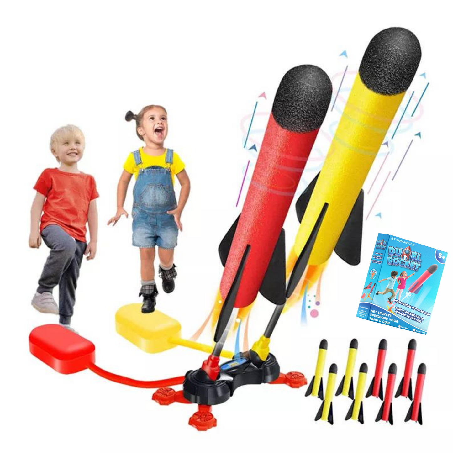 GT - Duo Stamp Rocket Schieten buitenspeelgoed met LED voor kinderen - Inclusief 6 raketten - Zomer Speelgoed voor jongens / meisjes - Nieuwste rage 2023 zomer zwembad speelgoed verjaardag - Kiddeltoys