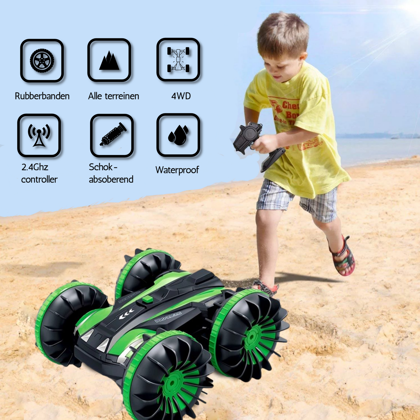 RC Bestuurbare auto / boot - Geschikt voor offroad, water & sneeuw groen - Kinderen / Volwassenen speelgoed stunt RC car / stuntauto 2021 TikTok - Kiddeltoys