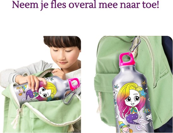 Kiddel Prinsessen DIY Waterfles Kind – Inkleurbare Drinkfles met Stiften & Stickers – Creatieve BPA-vrije Herbruikbare Fles – Knutselcadeau Meisjes vanaf 3 Jaar – RVS Lekvrije Drinkfles - Kiddeltoys