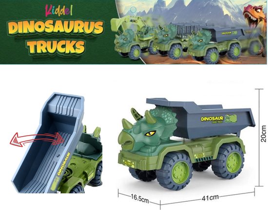Kiddel XL Dinosaurus auto truck kiepwagen - Dinosaurus vrachtwagen speelgoed kinderen - Kinderspeelgoed dino Zomer buitenspeelgoed 3 jaar 4 jaar cadeau - Kiddeltoys