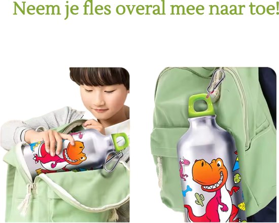 Kiddel Dinosaurus DIY Waterfles Kind – Inkleurbare Drinkfles met Stiften & Stickers – Creatieve BPA-vrije RVS Fles – Herbruikbaar Knutselcadeau voor Jongens & Meisjes vanaf 3 Jaar - Kiddeltoys