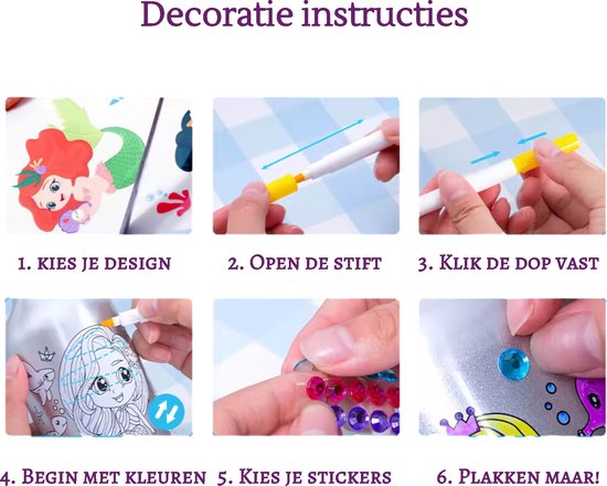 Kiddel Prinsessen DIY Waterfles Kind – Inkleurbare Drinkfles met Stiften & Stickers – Creatieve BPA-vrije Herbruikbare Fles – Knutselcadeau Meisjes vanaf 3 Jaar – RVS Lekvrije Drinkfles - Kiddeltoys