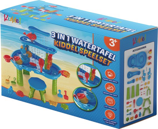 Kiddel 3 in 1 XL watertafel / zandtafel inclusief accessoires - 3 verdiepingen waterspeelgoed, zwembad speelgoed 3 jaar - Kiddeltoys