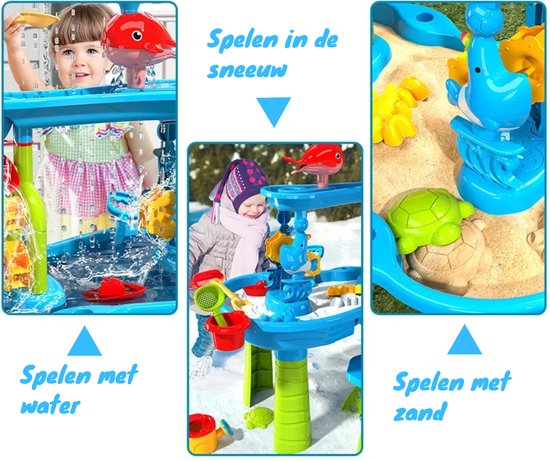 Kiddel 3 in 1 XL watertafel / zandtafel inclusief accessoires - 3 verdiepingen waterspeelgoed, zwembad speelgoed 3 jaar - Kiddeltoys