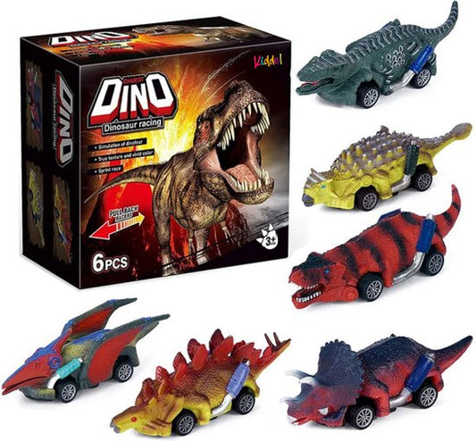 Kiddel Pull Back Dinosaurus Autootjes Set – Raceauto set met 6 Verschillende Dino Dinosaurusmodellen - Kiddeltoys
