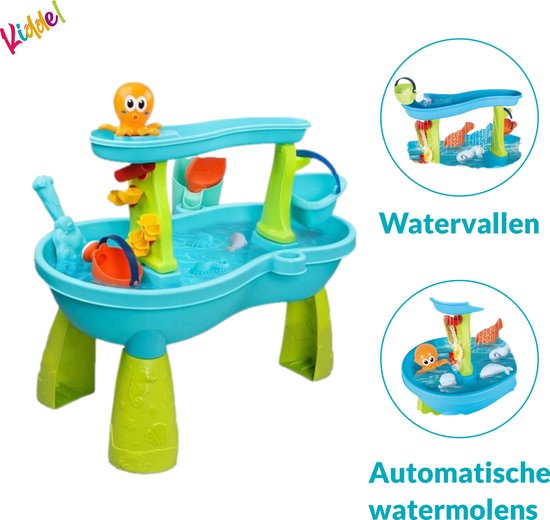 Kiddel 3-in-1 Watertafel, Zandtafel & Speeltafel – Inclusief Accessoires – Educatief Buitenspeelgoed voor Kinderen – Zomer Speelgoed voor Jongens & Meisjes vanaf 3 Jaar - Kiddeltoys