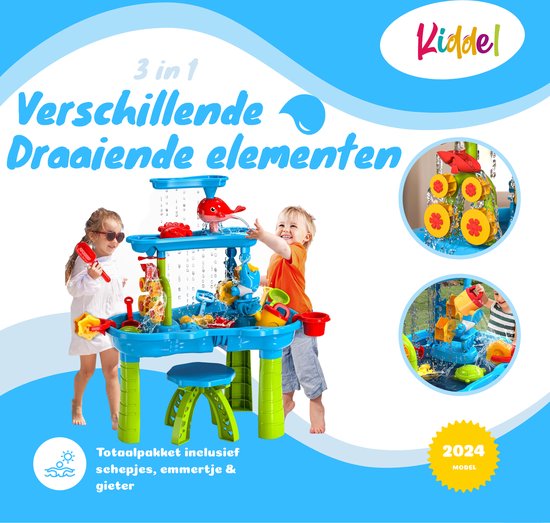 Kiddel 3 in 1 XL watertafel / zandtafel inclusief accessoires - 3 verdiepingen waterspeelgoed, zwembad speelgoed 3 jaar - Kiddeltoys
