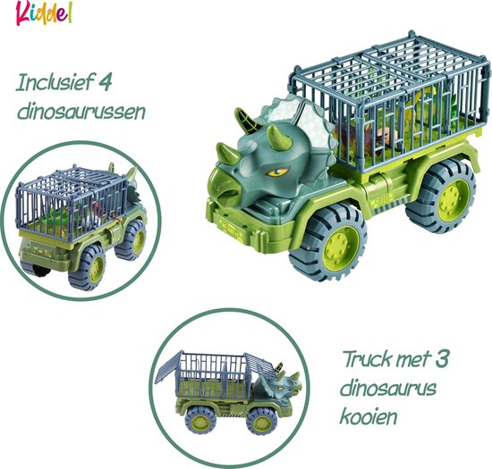 Kiddel XL Dinosaurus auto truck met kooi inclusief dinosaurussen - Dinosaurus speelgoed kinderen - Kinderspeelgoed dino Zomer buitenspeelgoed 3 jaar 4 jaar cadeau - Kiddeltoys