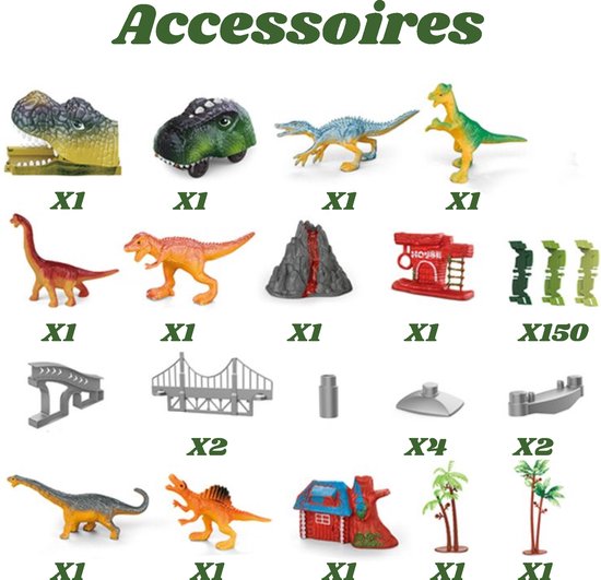 XL Dinosaurus Racebaan met auto - 183-Delig, Elektrische Dino Karts auto met LED, Uitbreidbaar & Flexibel Ontwerp met accesoires / bouwset 3 jaar 4 jaar dinosaurus speelgoed cadeau - Kiddeltoys