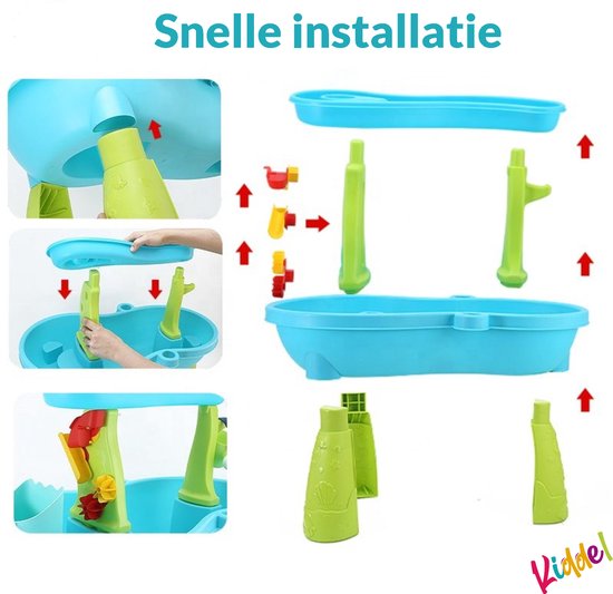 Kiddel 3-in-1 Watertafel, Zandtafel & Speeltafel – Inclusief Accessoires – Educatief Buitenspeelgoed voor Kinderen – Zomer Speelgoed voor Jongens & Meisjes vanaf 3 Jaar - Kiddeltoys