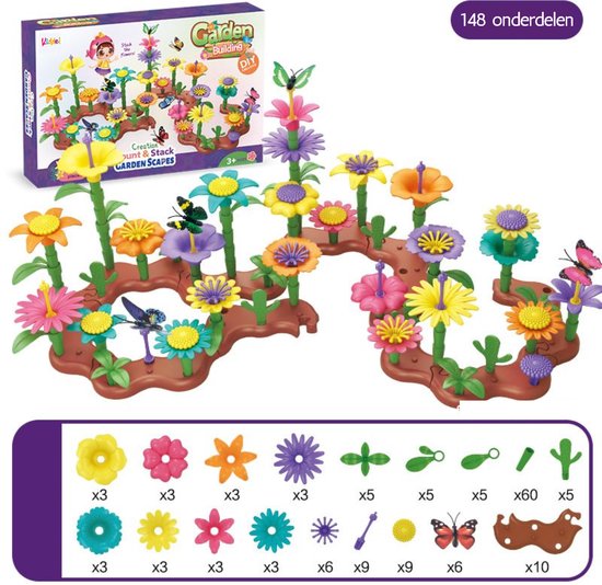 Kiddel XXL Bloemen Bouwset 148 Onderdelen – Educatief Constructiespeelgoed voor Meisjes & Jongens vanaf 3 Jaar – Montessori Speelgoed voor Binnen & Buiten - Kiddeltoys