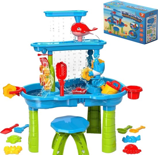 Kiddel 3 in 1 XL watertafel / zandtafel inclusief accessoires - 3 verdiepingen waterspeelgoed, zwembad speelgoed 3 jaar - Kiddeltoys