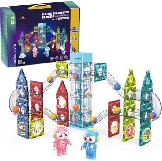 Kiddel Interactieve Magnetische Knikkerbaan - Uitbreidbare Educatieve bouwset / bouwpakket met Elektrische Lift - knikkers voor Kinderen speelgoed kinderspeelgoed 3 jaar 4 jaar cadeau - Kiddeltoys