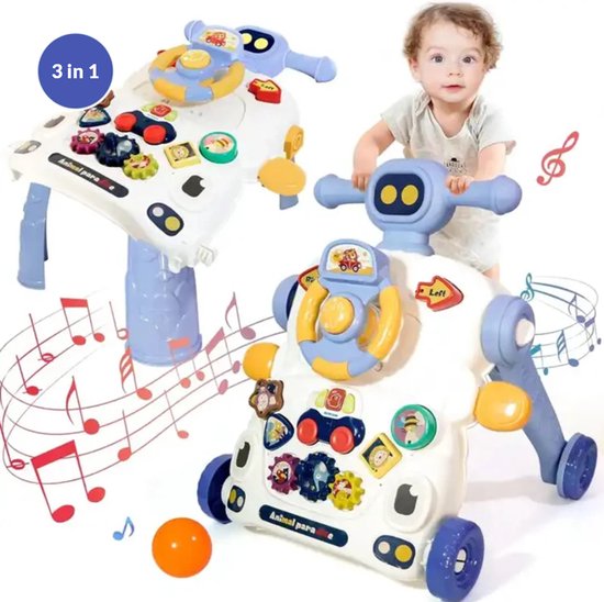 Kiddel 3-in-1 Activiteitentafel & Walker – Educatief Speelcentrum vanaf 3 Jaar – Interactief Kinderspeelgoed met Licht, Geluid & Beweging – 2025 Model - Kiddeltoys