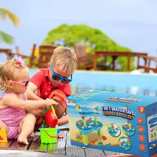 Kiddel 3-in-1 Watertafel, Zandtafel & Speeltafel – Inclusief Accessoires – Educatief Buitenspeelgoed voor Kinderen – Zomer Speelgoed voor Jongens & Meisjes vanaf 3 Jaar - Kiddeltoys
