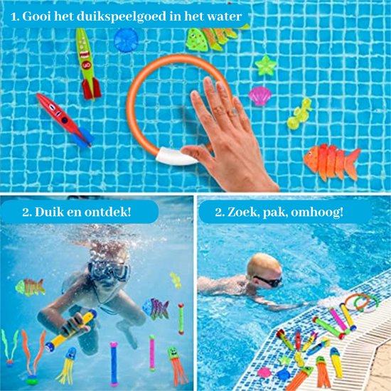 Kiddel 19-delige Duikspeelgoedset voor Zwembad – Incl. Opbergzak – Duikringen, Torpedo’s, Diamanten – Zwemspeelgoed Kinderen vanaf 5 Jaar – Waterpret 2025 - Kiddeltoys