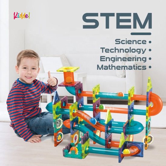 Kiddel XXL Magnetische Knikkerbaan interactief bouwpakket / Bouwset kinderen volwassenen - 188 Stuks - Magnetic Tiles - Constructie Speelgoed - Magnetische Tegels - Montessori Speelgoed - Kiddeltoys