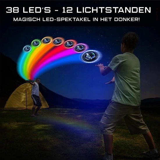 Kiddel LED Frisbee Kind – USB Oplaadbaar Buitenspeelgoed met 12 Lichtstanden – Waterproof Glow-in-the-Dark Frisbee vanaf 5 Jaar – 2025 Innovatie - Kiddeltoys