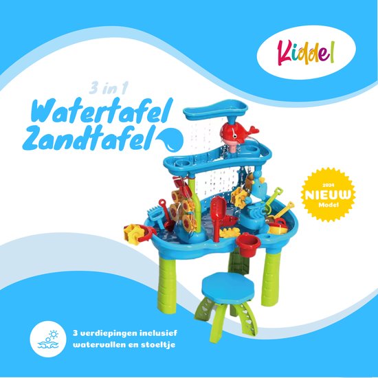 Kiddel 3 in 1 XL watertafel / zandtafel inclusief accessoires - 3 verdiepingen waterspeelgoed, zwembad speelgoed 3 jaar - Kiddeltoys